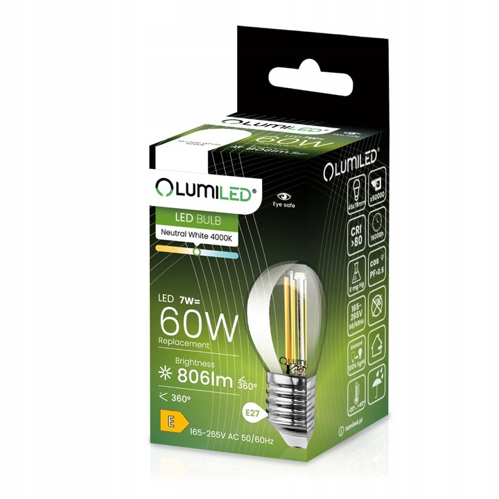 6x Żarówka LED E27 Kulka 7W 806lm 4000K Neutralna CCD 360° Filament