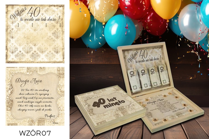 PREZENT NA 40 URODZINY PUDEŁKO Z ŻYCZENIAMI