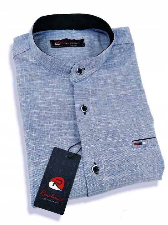 KOSZULA MĘSKA BŁĘKITNA KRÓTKI RĘKAW SIGN 1754 STÓJKA M 39/40