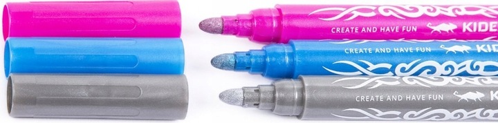 Kidea Markery Brokatowe do tatuażu z szablonami x 2 zestawy 6 kolorów