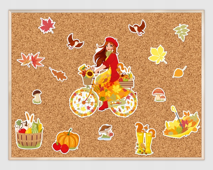 DEKORACJA JESIENNA DWUSTRONNA OKIENNA - PANI JESIEŃ NA ROWERZE (16 el.)