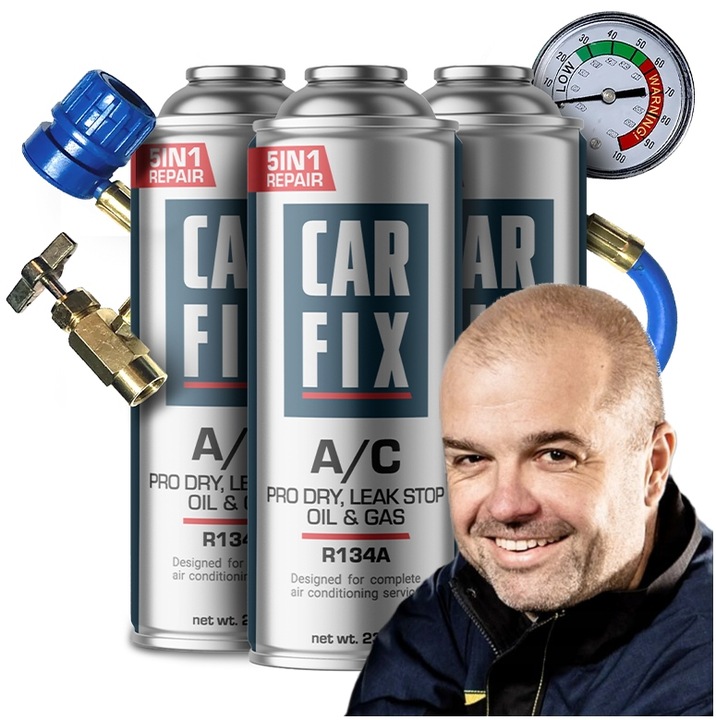 CARFIX 5w1 - 3x CZYNNIK CHŁODNICZY GAZ DO KLIMATYZACJI R134A + PRZEWÓD