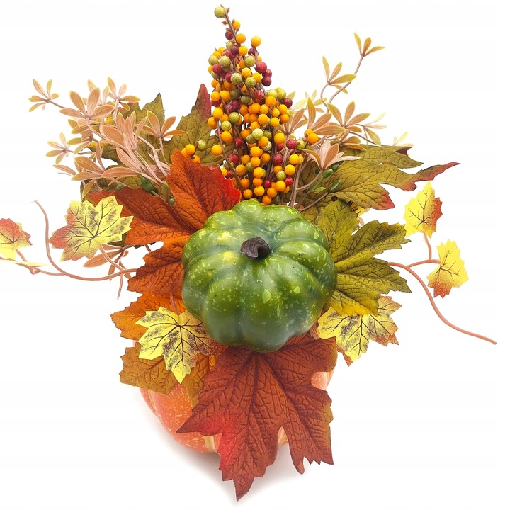 STROIK JESIENNY DYNIA Z KWIATAMI JESIENNA DEKORACJA DUŻY STROIK 30cm