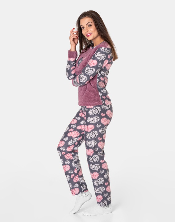 Ciepła Gruba Piżama Damska Futerko Polar Koszulka Spodnie Opaska ! 0370 r M