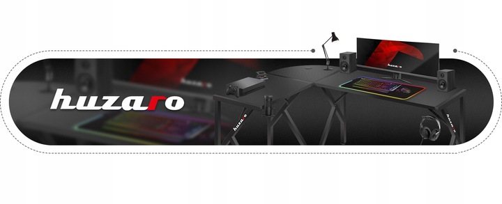 Biurko narożne gamingowe HUZARO czarne komputerowe młodzieżowe do