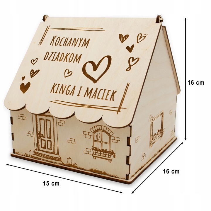 SŁODKA CHATKA PREZENT DLA NA DZIEŃ BABCI I DZIADKA domek na cukierki GRAWER