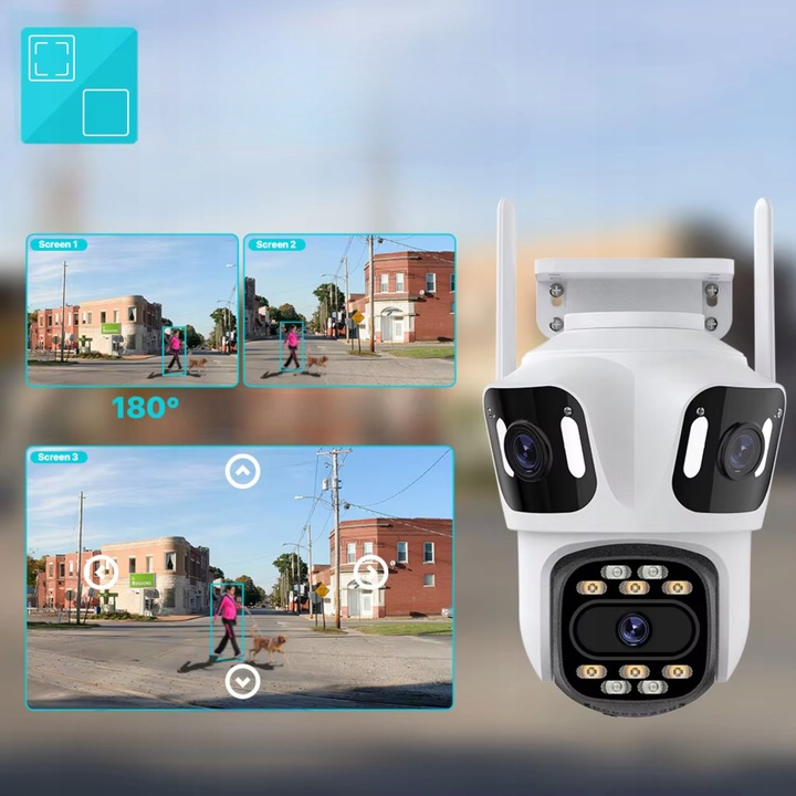 POTRÓJNA KAMERA WIFI IP SMART ZEWNĘTRZNA OBROTOWA UHD 8MP ZOOM ICSEE 3w1