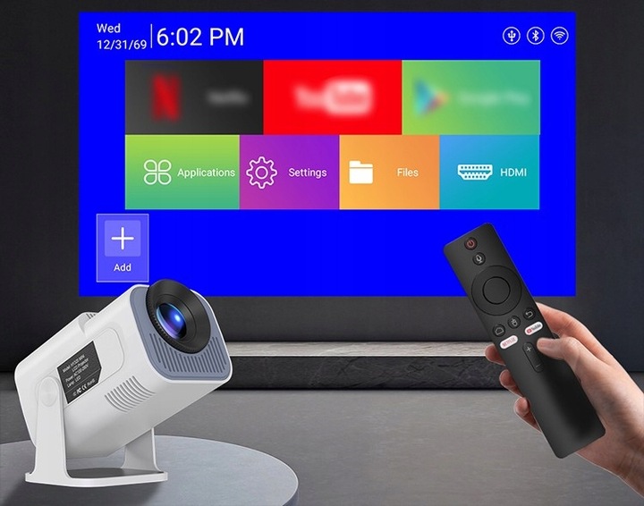 PROJEKTOR RZUTNIK ANDROID TV WIFI FULL HD PRZENOŚNY SMART GŁOŚNIK