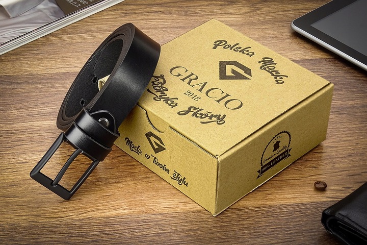 PASEK MĘSKI GRACIO CZARNA KLAMRA KLASYK Skórzany