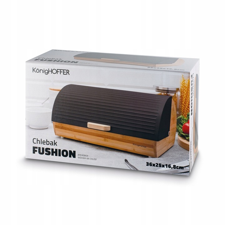 CHLEBAK Bambusowy POJEMNIK CHLEB SOLIDNY LOFTOWY Czarny Konighoffer