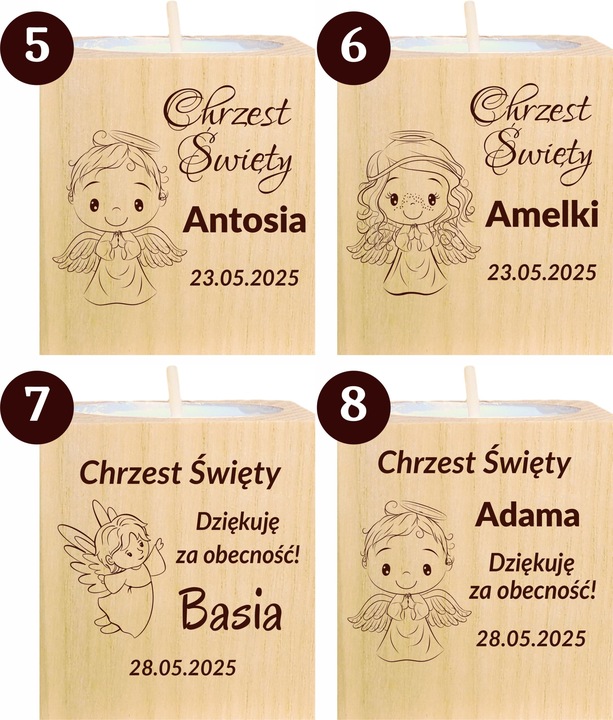 Podziękowanie dla Gości Komunia Chrzest piękny świecznik 10 szt grawer