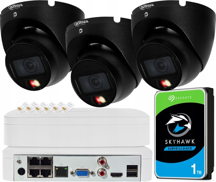 Monitoring IP PoE DAHUA 3 Kamery IPC-HDW1639T-A-IL BLACK 6Mpx Full Kolor