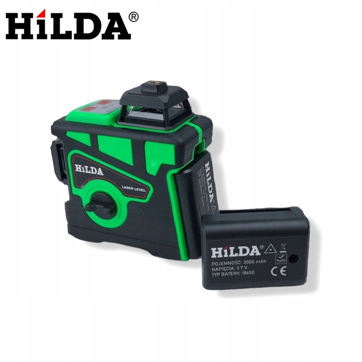 HILDA POZIOMICA 3D 12 LINII LASER KRZYŻOWY SAMOPOZIOMUJĄCY NIWELATOR 2 AKU