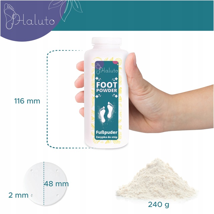 Talk puder do stóp i obuwia na nadmierną potliwość zestaw 3 szt. HALUTO