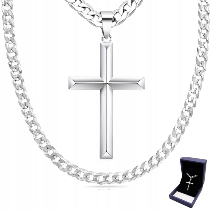 Srebrny ŁAŃCUSZEK Z KRZYŻYKIEM Krzyż WŁOSKI Łańcuch Naszyjnik + GRATIS