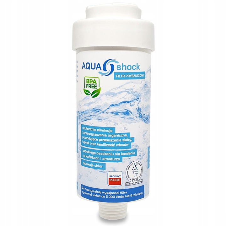 FILTR DO WODY PRYSZNICOWY POD PRYSZNIC USUWA CHLOR BPA FREE AQUA shock