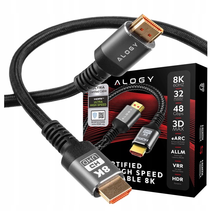 Kabel Przewód HDMI mocny gruby - HDMI 2.1 8K 4K eARC ALOGY PREMIUM 2m