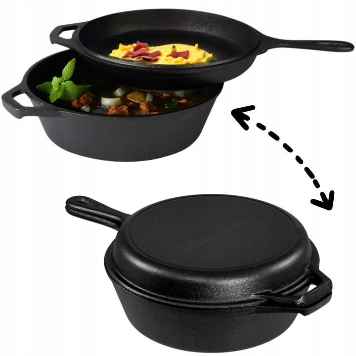 RONDEL ŻELIWNY Z PATELNIĄ 3 w 1 PATELNIA BRYTFANNA GARNEK 26 CM