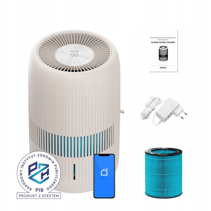 Nawilżacz ewaporacyjny KLARTA Humea Grande WiFi Beige LED 80m² 600