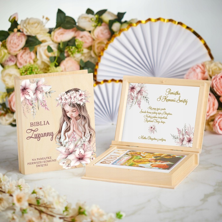 Biblia Pismo Święte Komunia Chrzest Pudełko Grawer Pamiątka PIĘKNE WZORY
