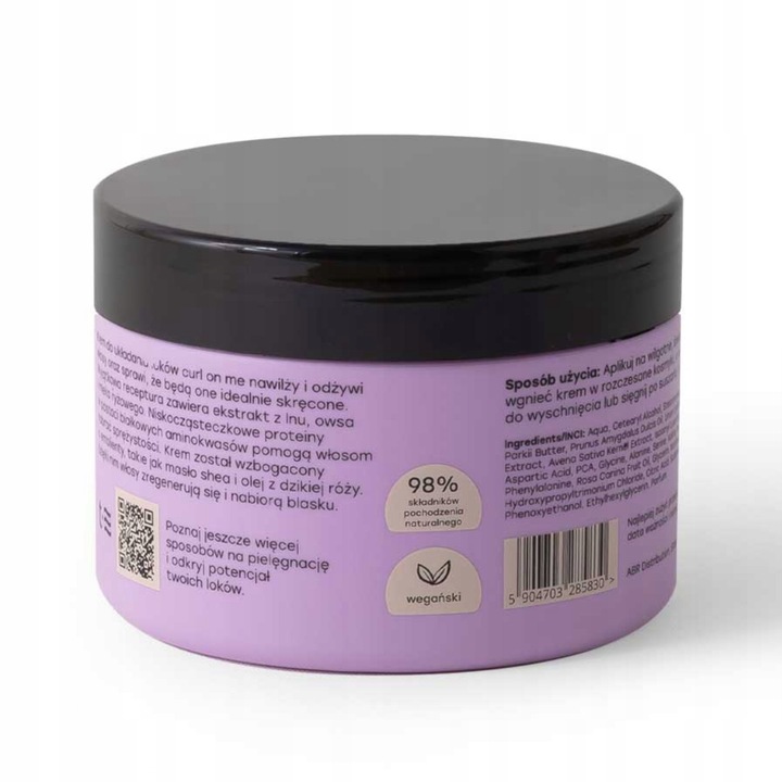 KREM do WŁOSÓW KRĘCONYCH układania loków WZMOCNIENIE WYDOBYWA SKRĘT