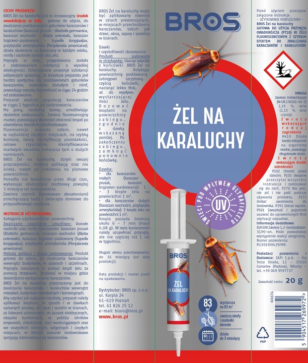 BROS Żel na karaluchy, zwalcza różne gatunki karaluchów 20 g - 2