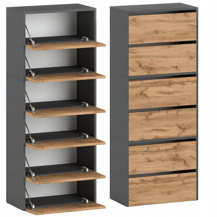 Szafka Na Buty Wysoka Szara Dąb Wotan 6 Półek Bez Siedziska Modułowa