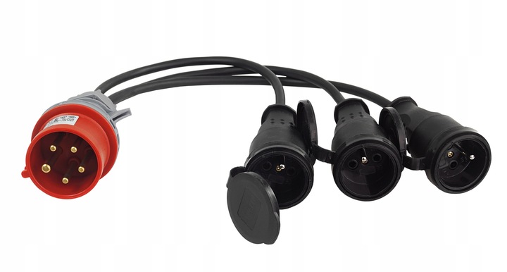 PRZEJŚCIÓWKA Z WTYKU 32A/5 400V NA 3 GNIAZDA 230V