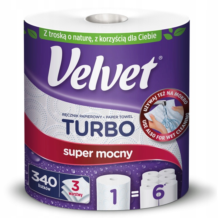 Velvet ręczniki papierowe TURBO 6 rolek 3 warstwowy 340 listków