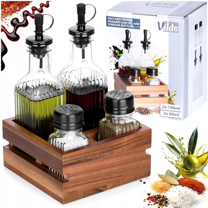 Przyprawnik STOŁOWY zestaw pojemniki do soli pieprzu oliwy octu w