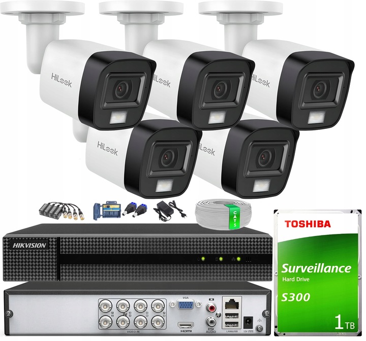 Zestaw do Monitoringu 8MPx HiLook Hikvision 5 kamer 4K Dual Light AHD TVI