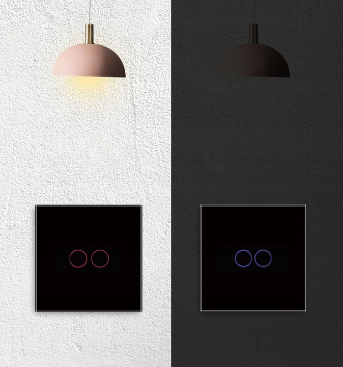 Dotykowy Szklany WŁĄCZNIK ŚWIATŁA LED fi60 Podwójny Czarny WiFi Tuya SMART