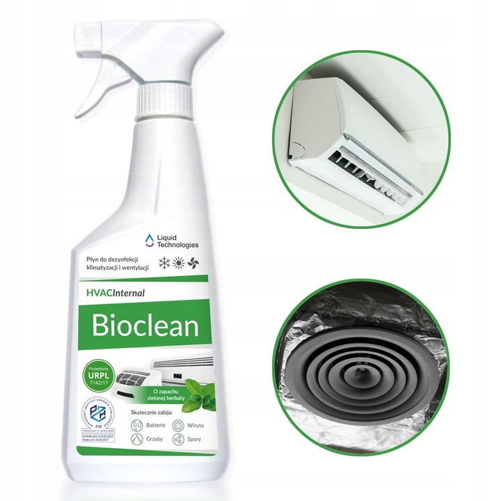 GOTOWY PŁYN BIOCLEAN 500 ml CZYSZCZENIE KLIMATYZACJI DEZYNFEKCJA ZAPACH BIO