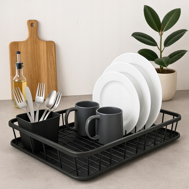 OCIEKACZ DUŻA SUSZARKA do NACZYŃ STOJĄCA na SZTUĆCE KUBEK TALERZE CZARNY