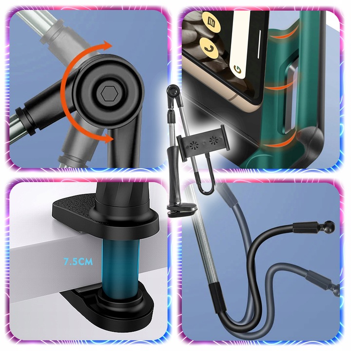 STOJAK NA TELEFON TABLET BIURKOWY Uchwyt Statyw do 13" PRZYKRĘCANY do Stołu