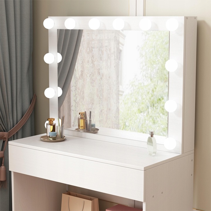 TOALETKA KOSMETYCZNA MAKIJAŻU WIZAŻU Z LUSTREM LED NOWOCZESNA LOFT GLAMOUR