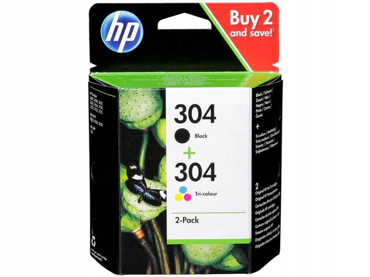Zestaw tuszów HP 304 Instant Ink Czarny 2 ml, Kolorowy 2 ml 3JB05AE