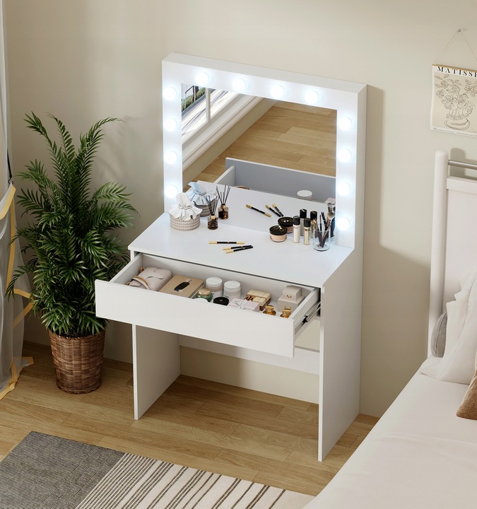 Toaletka kosmetyczna z oświetlniem LED z lustrem do makijażu +