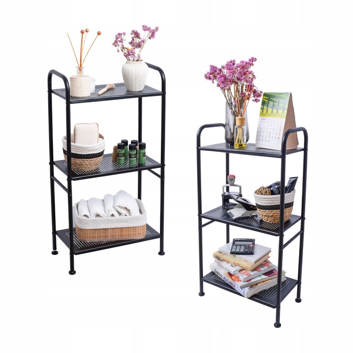 Regał łazienkowy metalowy czarny słupek szafka 3 półki do łazienki