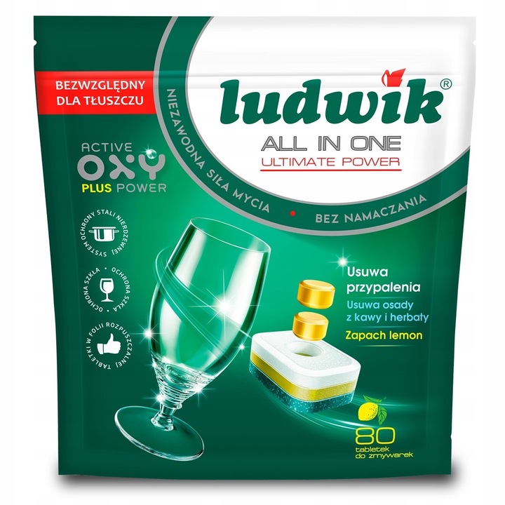 LUDWIK KAPSUŁKI DO ZMYWARKI ULTIMATE POWER ALL IN ONE 80SZT LEMON FOLIA