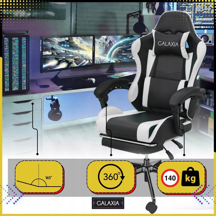 FOTEL GAMINGOWY BIUROWY Obrotowy Kubełkowy Krzesło Gamingowe Z Podnóżkiem