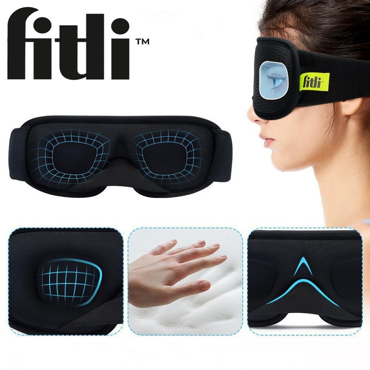 OPASKA NA OCZY DO SPANIA 3D Maska Zaciemniająca Regulowana MEMORY CZARNA