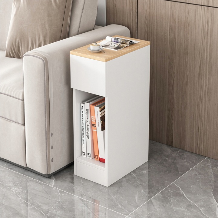 SZAFKA NOCNA WĄSKA Z SZUFLADĄ STOLIK Z PÓŁKĄ NOWOCZESNY LOFT SYPIALNI