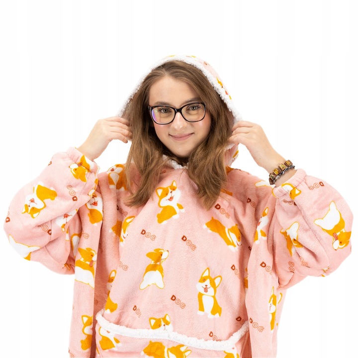 CIEPŁA BLUZA OVERSIZE 2W1 DŁUGA KOCOBLUZA KOCOSZLAFROK CIEPŁY KOC