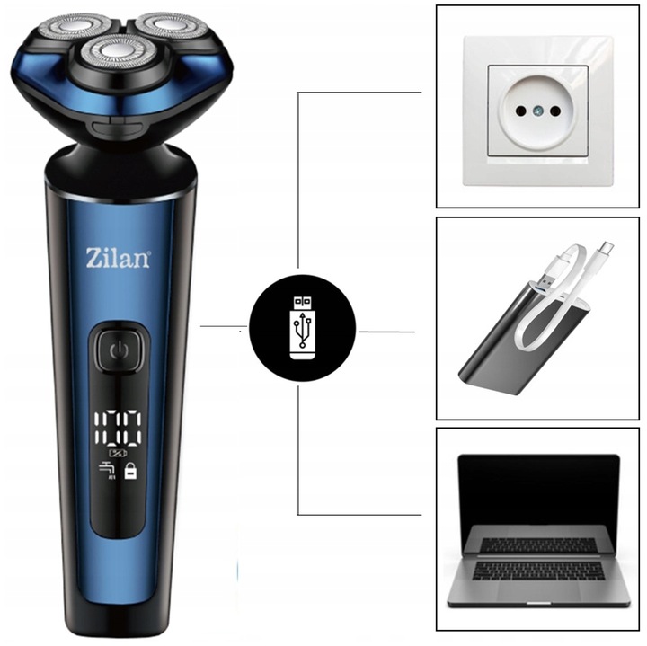 GOLARKA MĘSKA TRYMER MASZYNKA DO BRODY GŁOWY NOS USZY WET&DRY USB AION