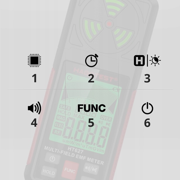 MIERNIK POLA ELEKTROMAGNETYCZNEGO EMF TESTER FAL RADIOWYCH HABOTEST HT627