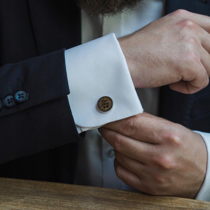 SPINKI DO MANKIETÓW Z GRAWEREM PAN MŁODY + PUDEŁKO - DREWNIANE