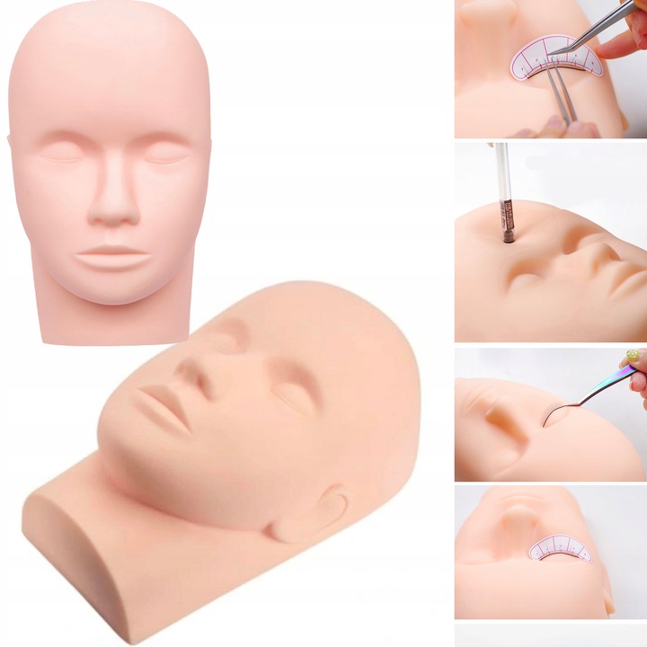 GŁÓWKA GŁOWA TRENINGOWA DO NAUKI PRZEDŁUŻANIA RZĘS SILIKONOWA + RZĘSY