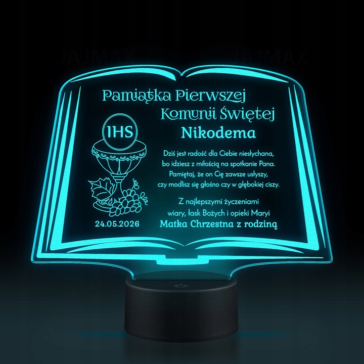 Pamiątka Pierwszej Komunii Świętej LAMPKA LED prezent na Komunię