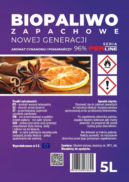 BIOETANOL BIOPALIWO ZAPACHOWE BIOKOMINEK CYNAMOM POMARAŃCZA 5L